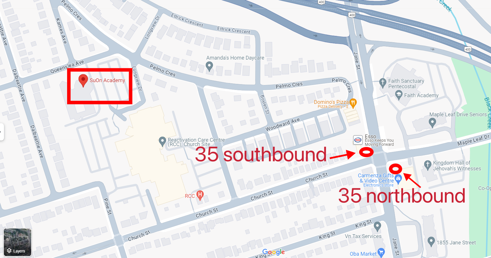 Route 35 to Campus map