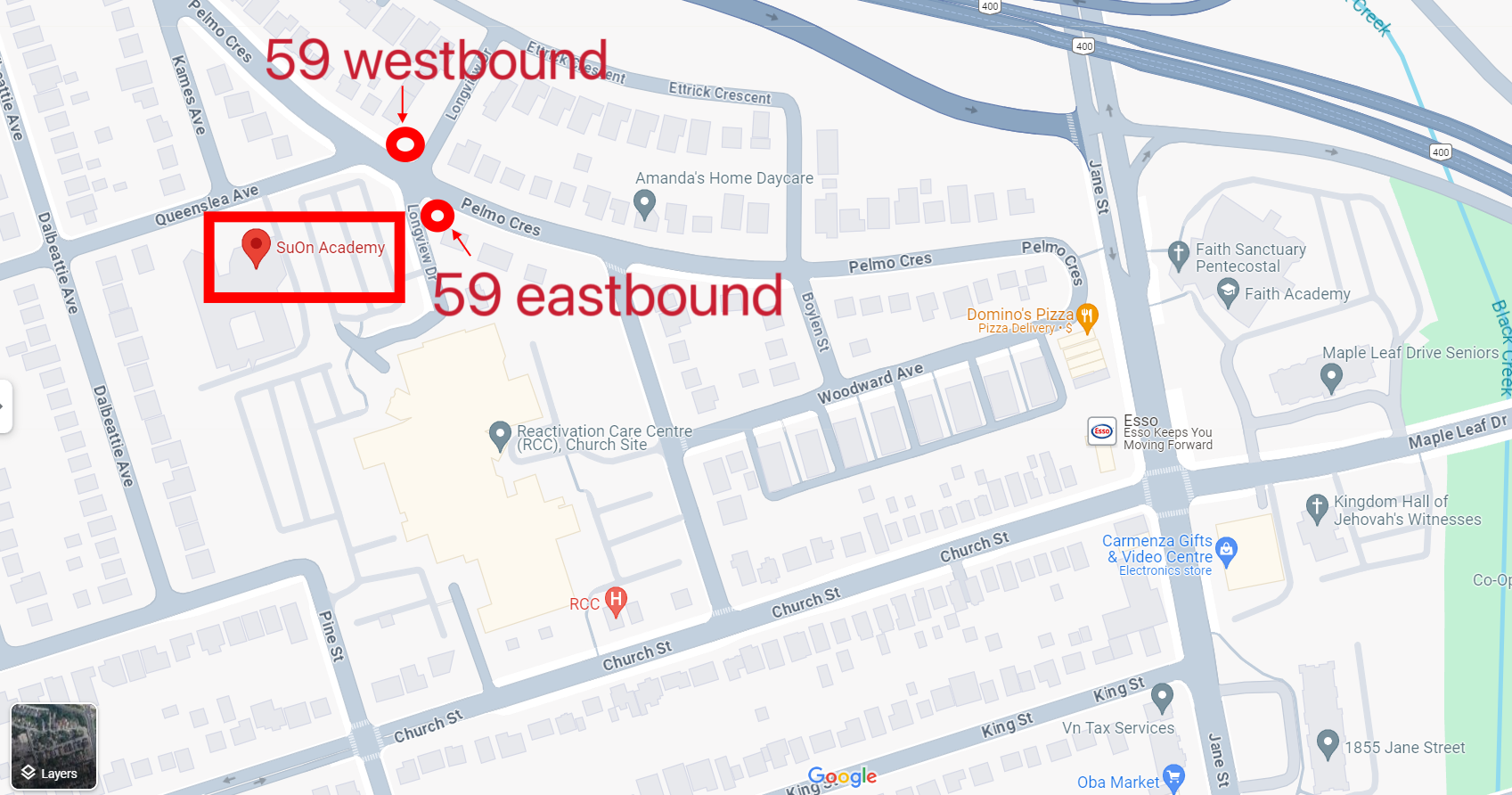 Route 59 to Campus map